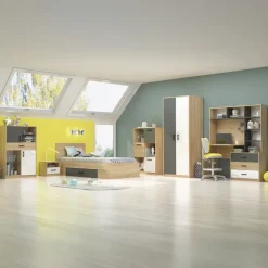 Scrivania 130x53cm moderna con cassetti rovere antracite bianco Chiaretto