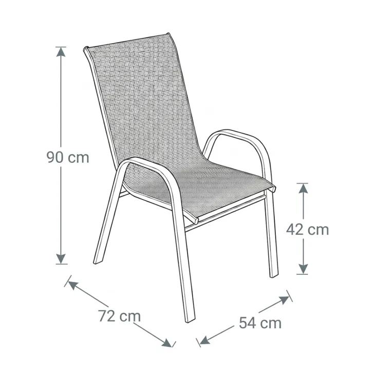 Sedia da giardino con braccioli impilabile in metallo nero e textilene antracite melange Nava