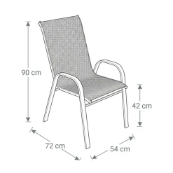 Sedia da giardino con braccioli impilabile in metallo nero e textilene beige Nava