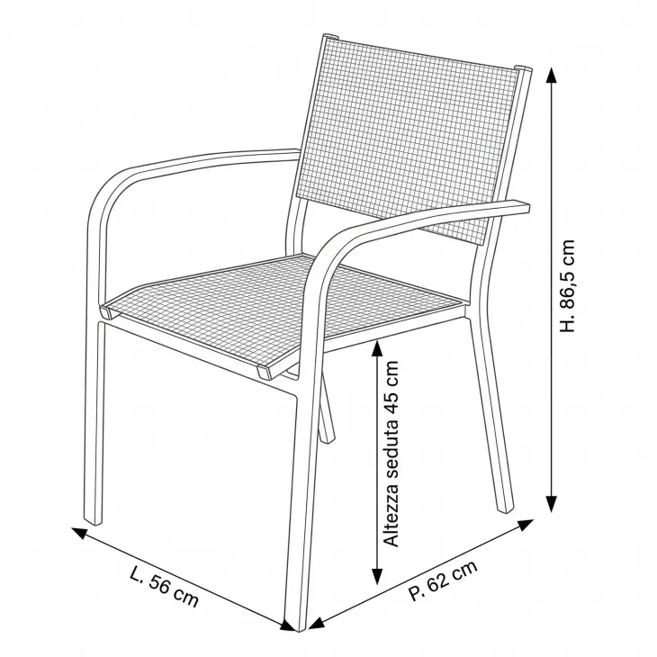 Sedia da giardino impilabile con braccioli tondi in alluminio e textilene bianco Brezza