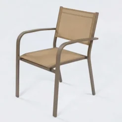 Sedia da giardino impilabile con braccioli tondi in alluminio e textilene tortora Brezza