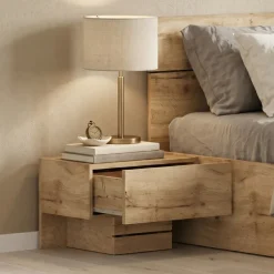 Set 2 comodini 45x32h cm 1 cassetto moderno quercia Tamika