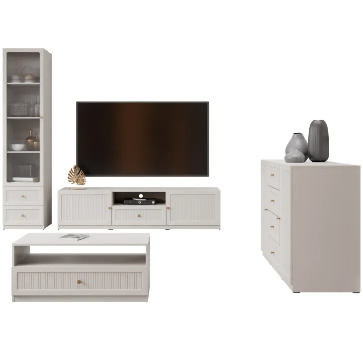 Set mobili soggiorno completo cannettato beige cashmere Rolly