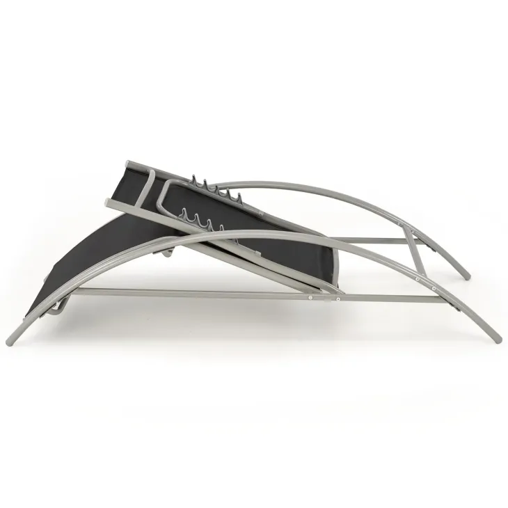 Set 2 sdraio da giardino con tavolino relax nero grigio Marea