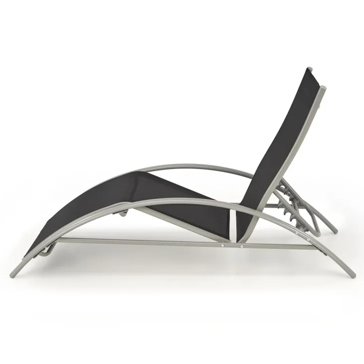 Set 2 sdraio da giardino con tavolino relax nero grigio Marea
