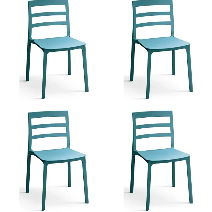Set 4 sedie da giardino esterno bar dehors impilabili polipropilene azzurra Nature