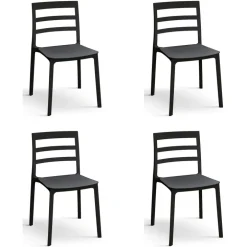 Set 4 sedie da giardino esterno bar dehors impilabili polipropilene nero Nature