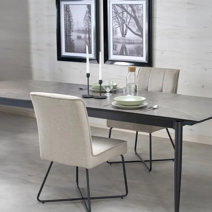 Set 4 sedie sala da pranzo imbottite in tessuto beige Anemone