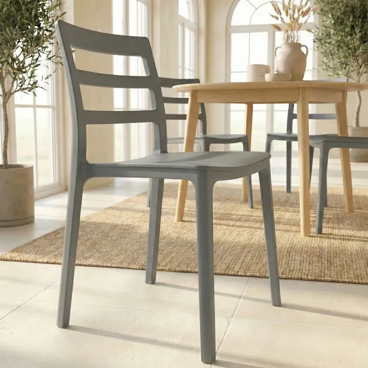 Set 4 sedie sala da pranzo impilabili moderne in polipropilene grigio Nature