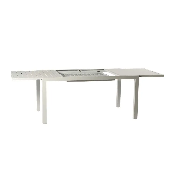 Set tavolo da giardino allungabile 160/240cm bianco + 4 sedie con braccioli tondi bianco Brezza