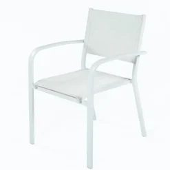 Set tavolo da giardino allungabile 200/300cm bianco + 6 sedie con braccioli tondi bianco Brezza