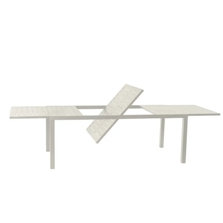 Set tavolo da giardino allungabile 200/300cm bianco + 6 sedie con braccioli quadrati bianco Brezza