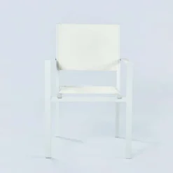 Set tavolo da giardino allungabile 200/300cm bianco + 6 sedie con braccioli quadrati bianco Brezza