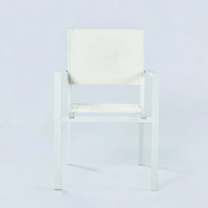 Set tavolo da giardino allungabile 200/300cm bianco + 6 sedie con braccioli quadrati bianco Brezza