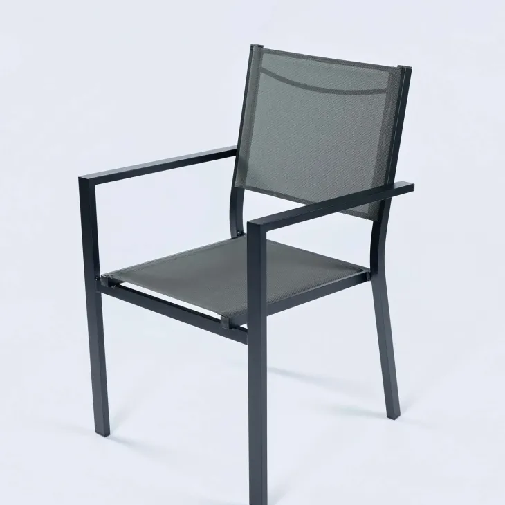 Set tavolo da giardino allungabile 160/240cm antracite + 4 sedie con braccioli quadrati antracite Brezza