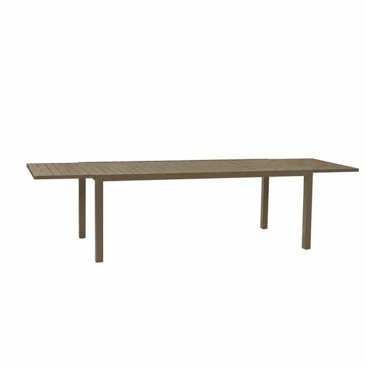 Set tavolo da giardino allungabile 200/300cm tortora + 4 sedie con braccioli quadrati tortora Brezza