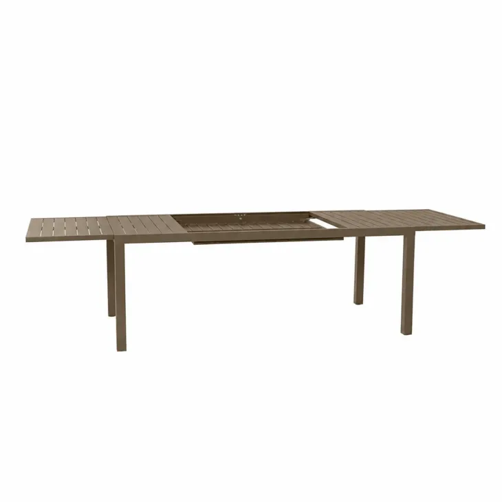 Set tavolo da giardino allungabile 200/300cm tortora + 4 sedie con braccioli quadrati tortora Brezza