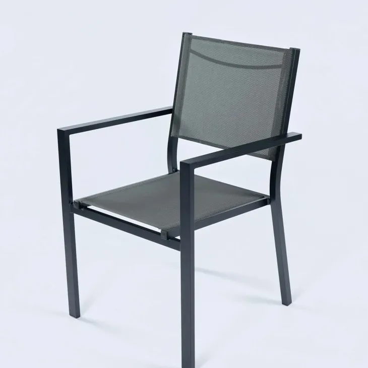 Set tavolo da giardino allungabile 200/300cm antracite + 4 sedie con braccioli quadrati antracite Brezza