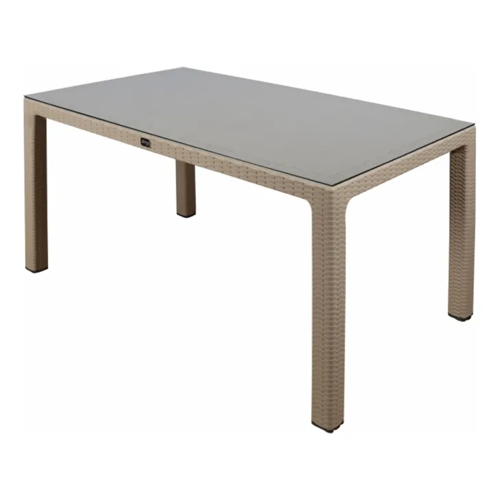 Set tavolo da giardino esterno bar dehors 150x90cm + 6 sedie con braccioli effetto rattan tortora Bora