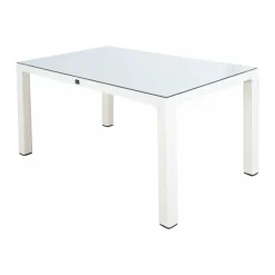 Set tavolo da giardino esterno dehors con vetro 150x90 cm bianco + 6 sedie bianco Ivy