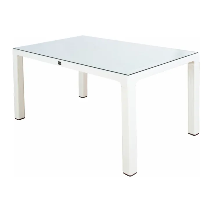 Set tavolo da giardino esterno dehors con vetro 150x90 cm bianco + 6 sedie rosso mattone Ivy