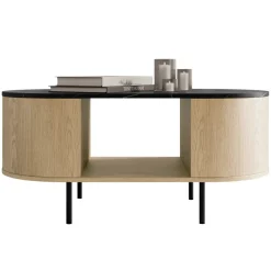 Tavolino da salotto ovale 100x52cm rovere effetto marmo nero Roundi