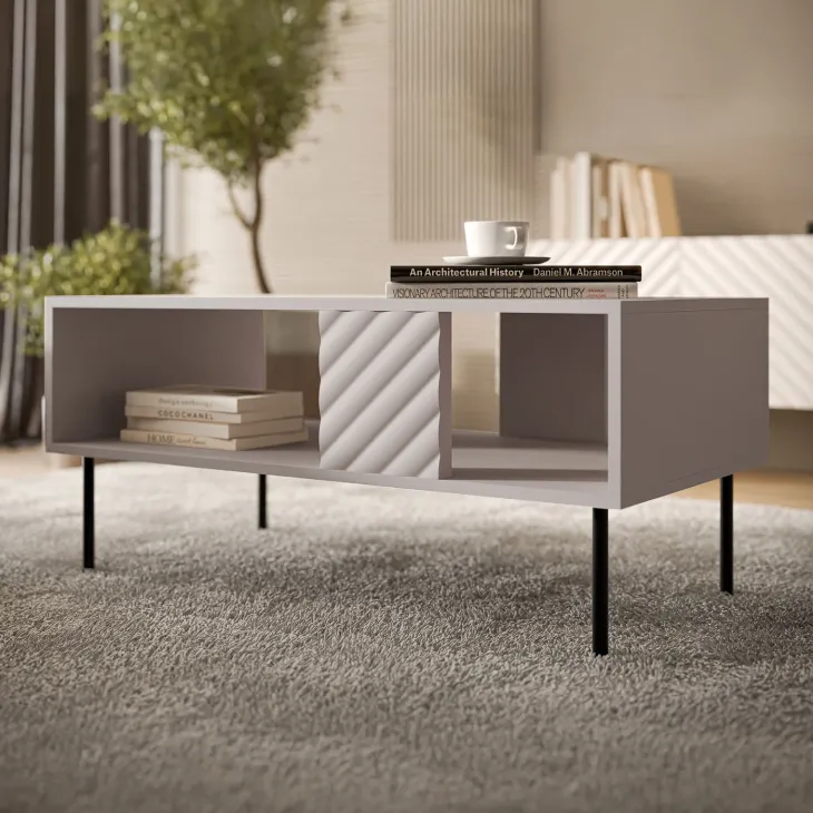 Tavolino da salotto 100x55cm con frontali decorati beige Daniele