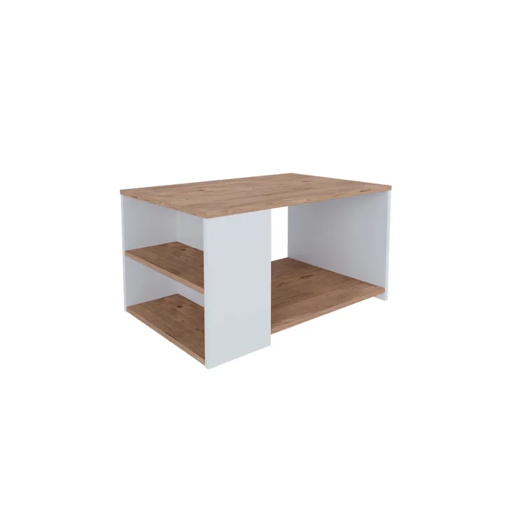 Tavolino da salotto 90x59cm 2 ripiani bianco rovere rustico Luzon