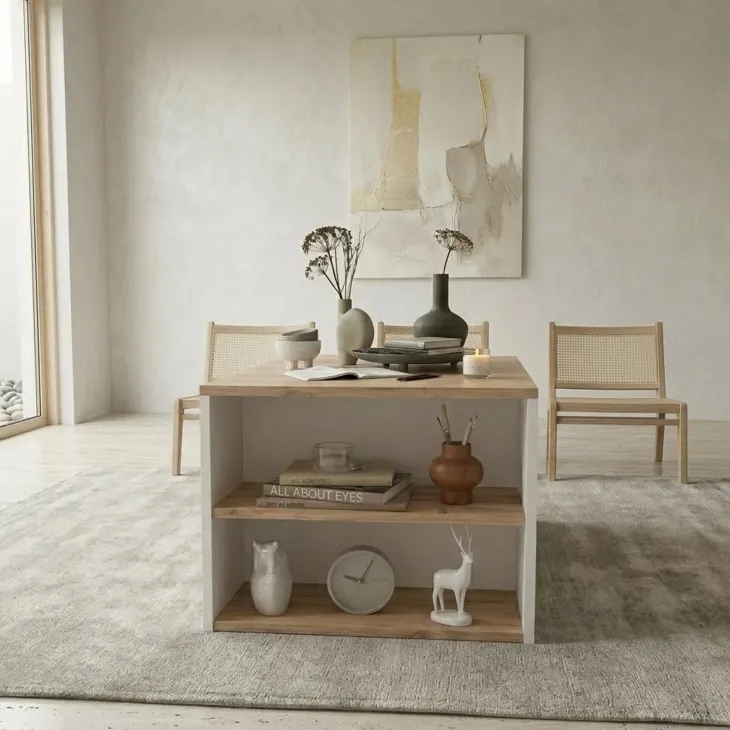 Tavolino da salotto 90x59cm 2 ripiani bianco rovere rustico Luzon