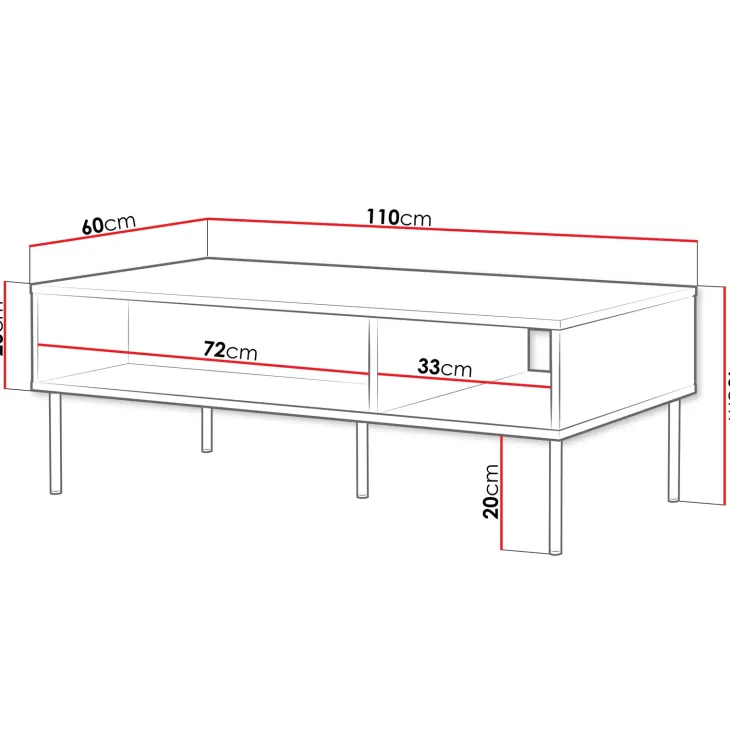 Tavolino da salotto 110x60cm 2 vani bianco opaco Stark
