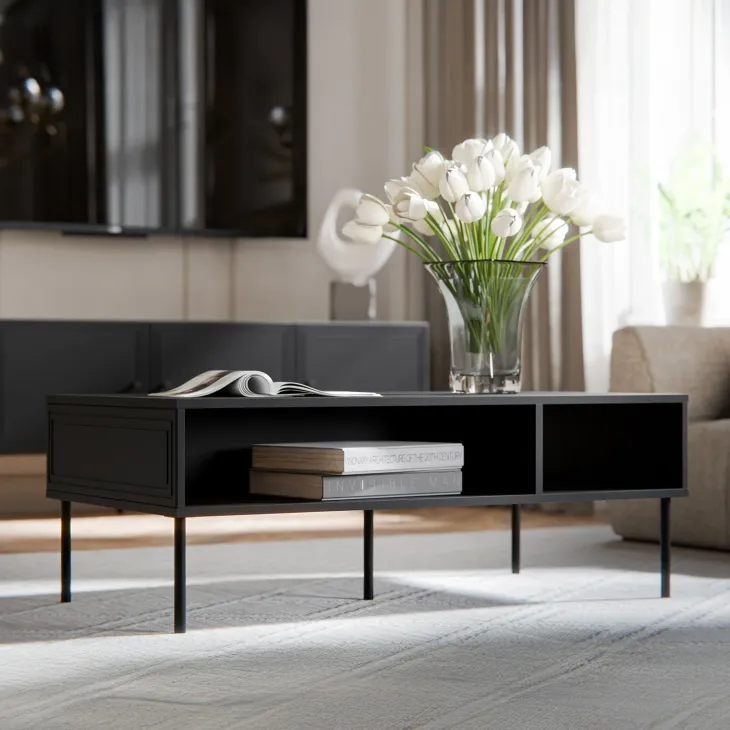 Tavolino da salotto 110x60cm 2 vani nero opaco Stark