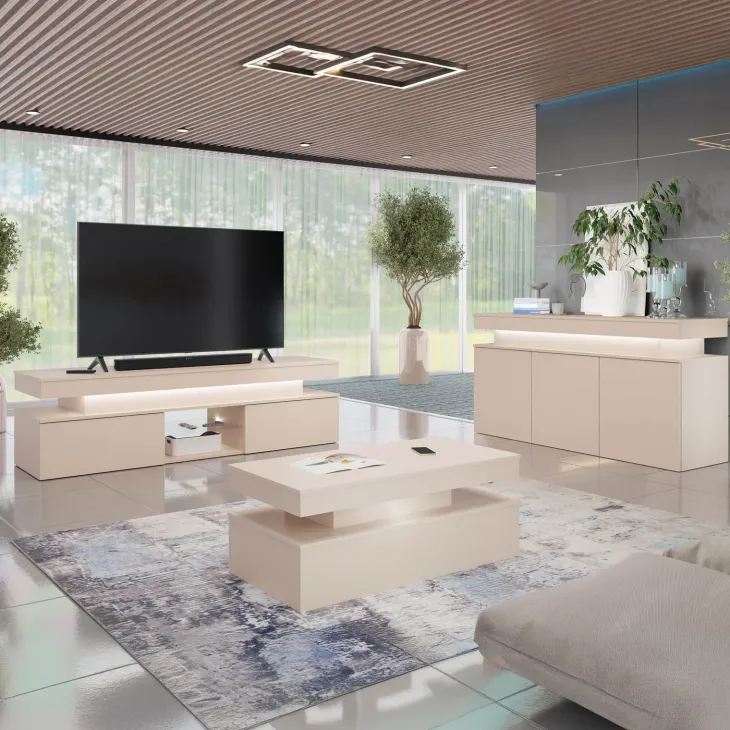 Tavolino salotto 120x55cm con LED beige cashmere Lumus