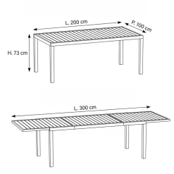 Tavolo da giardino allungabile 200/300x100cm in alluminio tortora Brezza