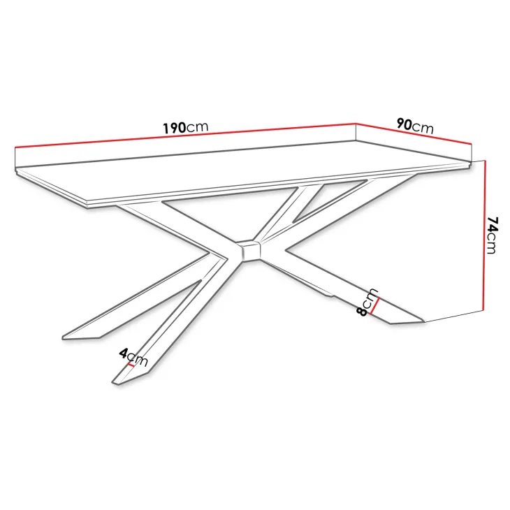 Tavolo da pranzo 190x90 cm industrial rettangolare grigio cemento metallo nero Axon