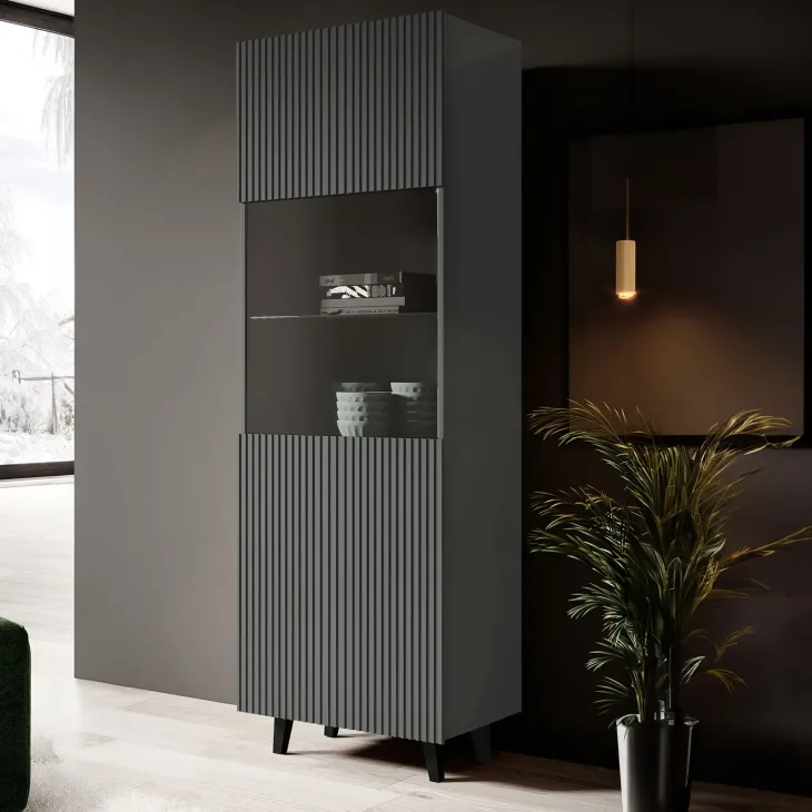 Vetrinetta 60x183h cm 1 anta moderna cannettato antracite Essence