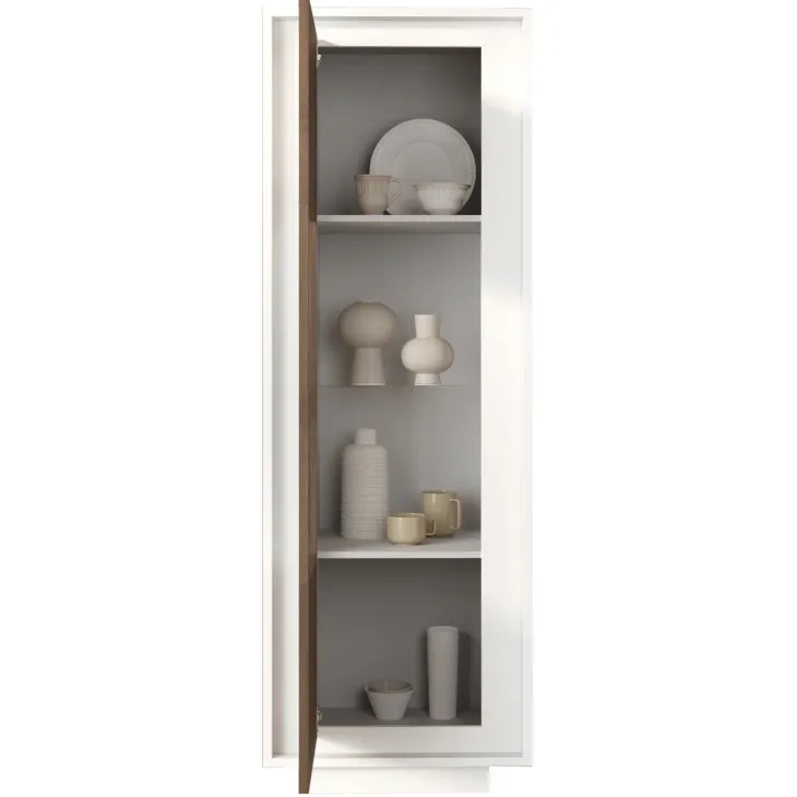 Vetrinetta 67x197h cm 1 anta moderna bianco opaco rovere scuro Deluxe