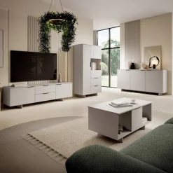 Vetrinetta 90x170h cm 2 ante 2 cassetti soggiorno beige cashmere Stone